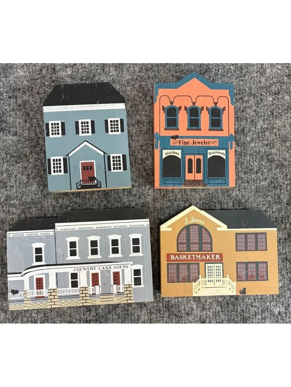 The Cats' Meow Handcrafted Wooden Village Lot 4 Piece Collection 1980s #1